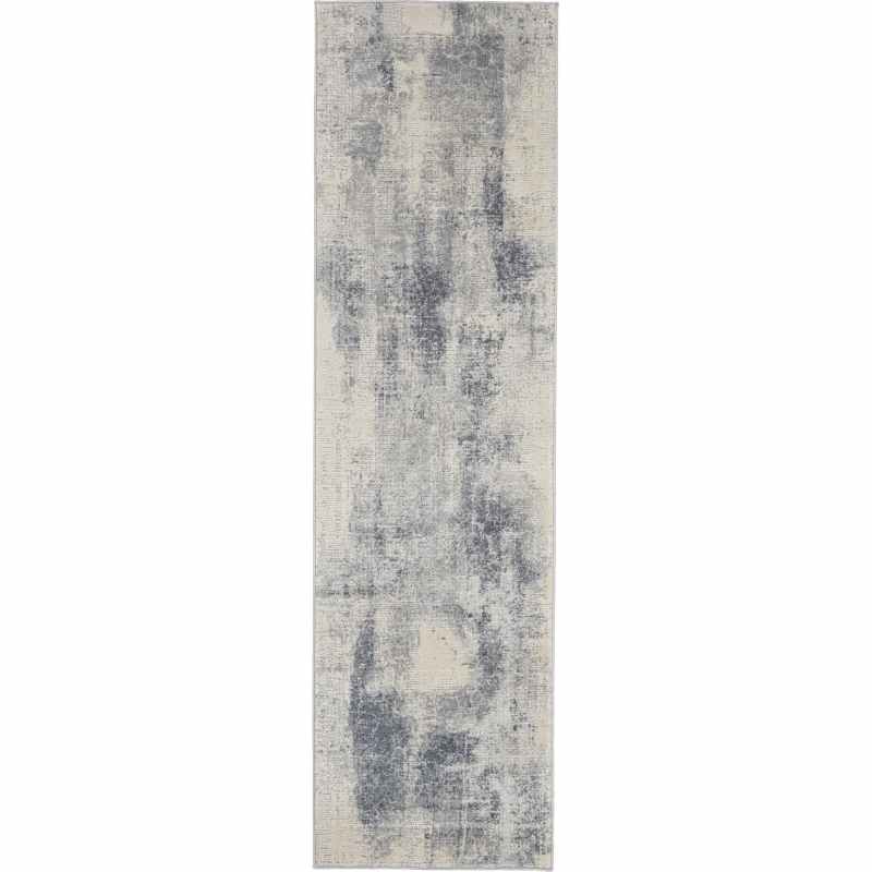 Rustic Textures Abstract Runner Rugs RUS02 in Blue Ivory