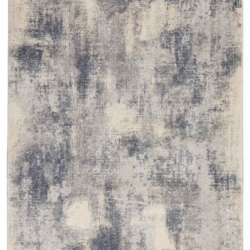 Rustic Textures Abstract Runner Rugs RUS02 in Blue Ivory