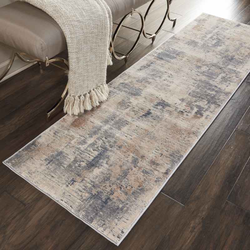 Rustic Textures Abstract Runner Rugs RUS05 in Beige Grey