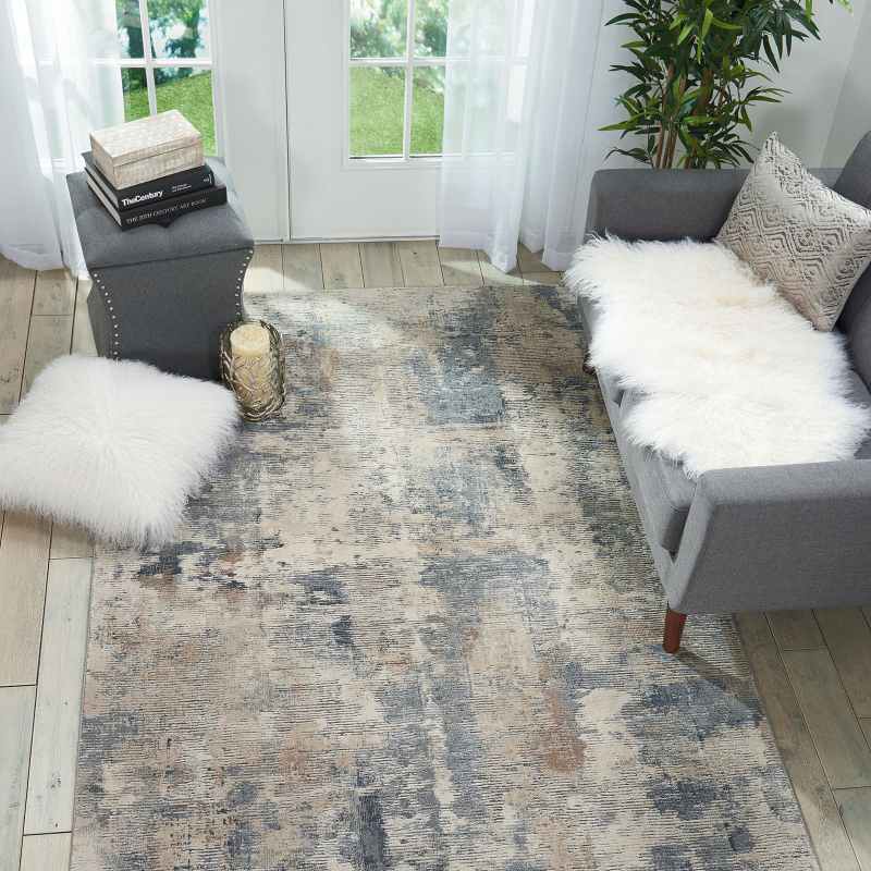 Rustic Textures Abstract Runner Rugs RUS05 in Beige Grey