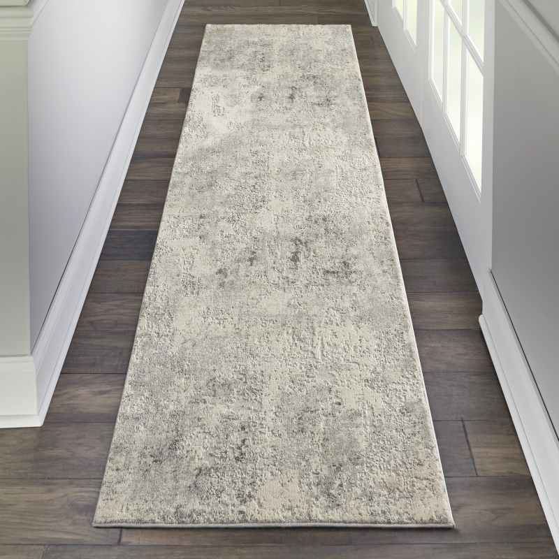 Rustic Textures Abstract Runner Rugs RUS07 in Grey Beige