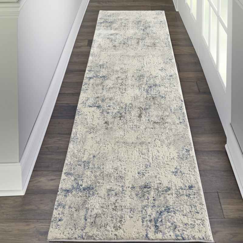 Rustic Textures Abstract Runner Rugs RUS07 in Ivory Grey Blue