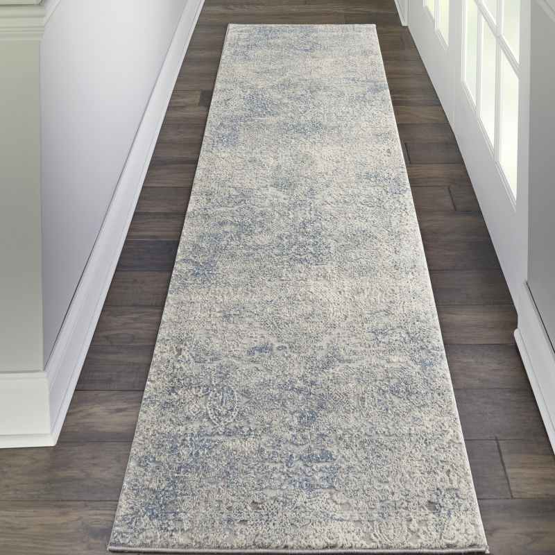 Rustic Textures Abstract Runner Rugs RUS09 in Ivory Light Blue