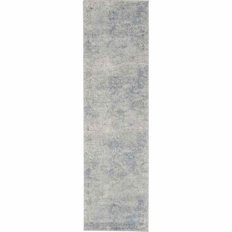 Rustic Textures Abstract Runner Rugs RUS09 in Ivory Light Blue