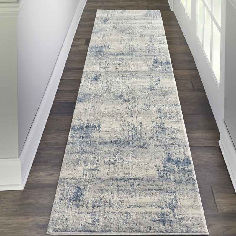 Rustic Textures Abstract Runner Rugs RUS10 in Ivory Blue