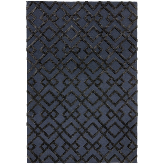 Dixon Trellis Luxury Wool Viscose Rugs in Black