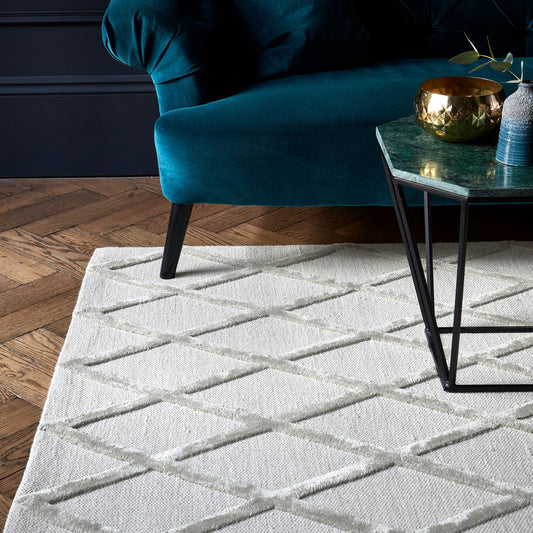 Dixon Diamond Luxury Wool Viscose Rugs in Silver Grey