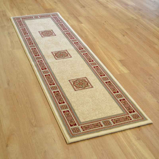 Da Vinci Traditional Bordered 57801 6414 Runner Rugs in Cream Red