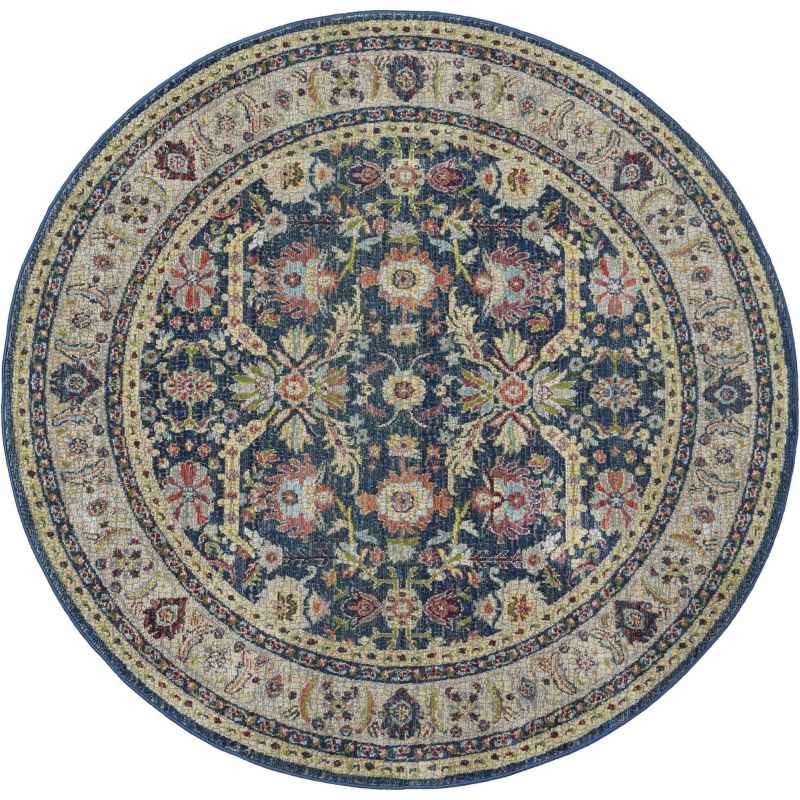 Ankara Global Traditional Persian Circle Rugs ANR13 in Navy Blue