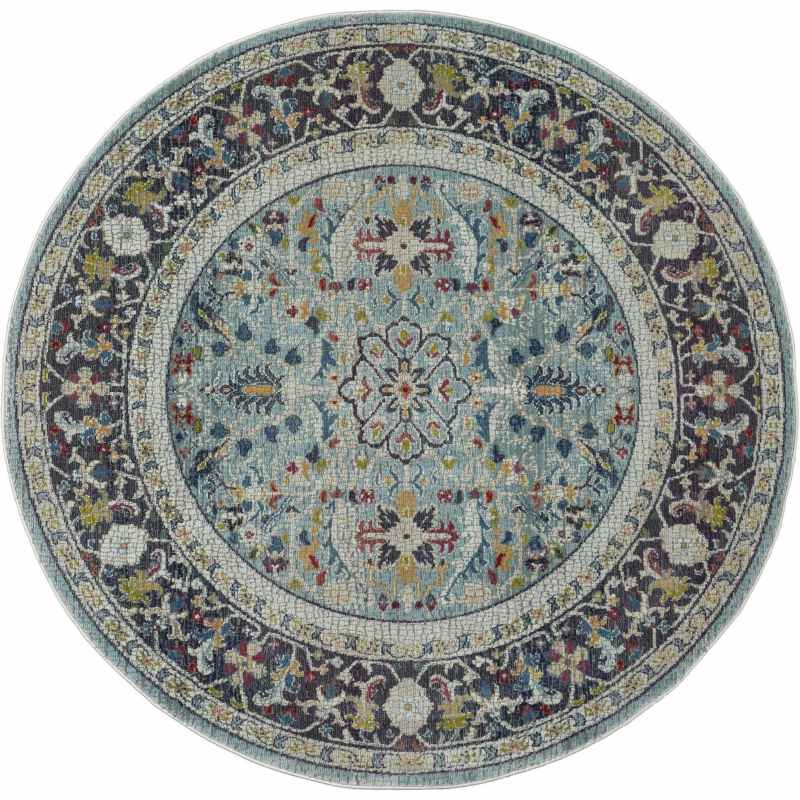 Ankara Global Traditional Persian Circle Rugs ANR14 in Teal Blue
