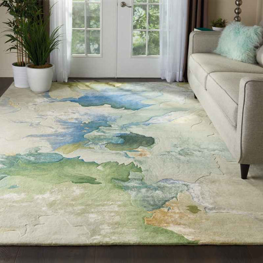 Prismatic Modern Abstract Rugs in PRS16 Seafoam Blue Green by Nourison