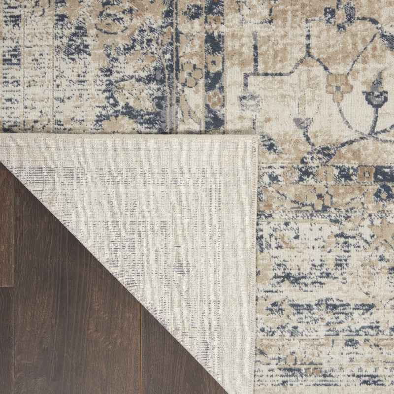 Malta Traditional Border Hallway Runner Rugs MAI11 by Kathy Ireland in Ivory and Blue