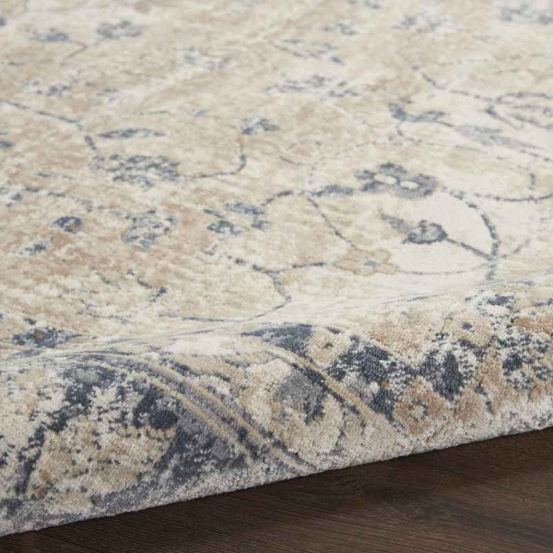 Malta Traditional Border Hallway Runner Rugs MAI11 by Kathy Ireland in Ivory and Blue