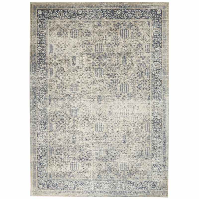 Malta Traditional Border Rugs MAI12 by Kathy Ireland in Ivory and Blue