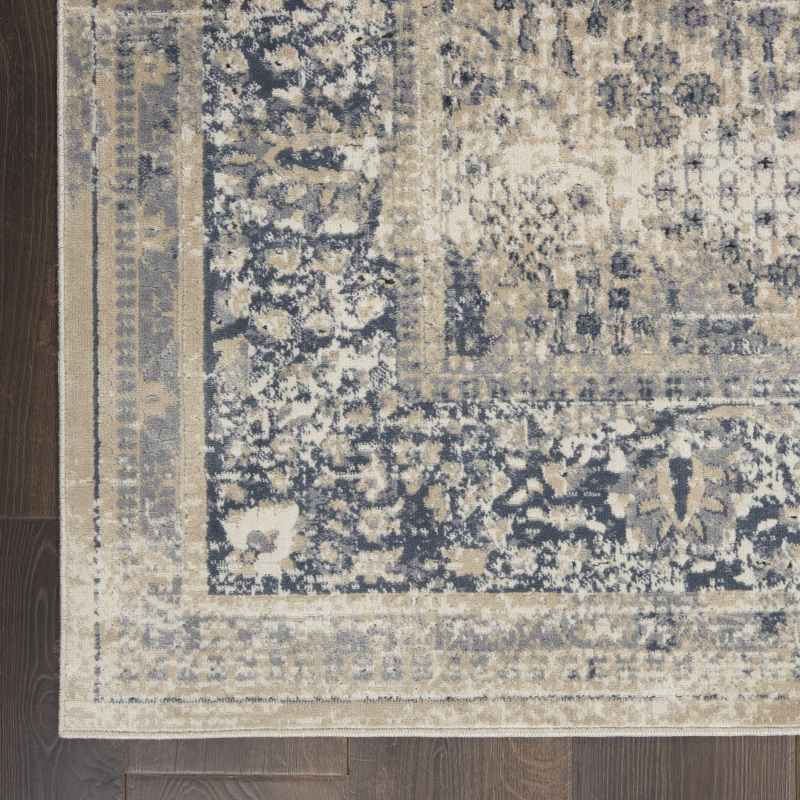 Malta Traditional Border Rugs MAI12 by Kathy Ireland in Ivory and Blue