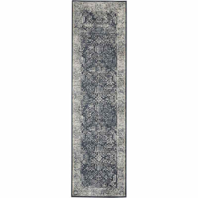Malta Traditional Border Hallway Runner Rugs MAI12 by Kathy Ireland in Navy Ivory