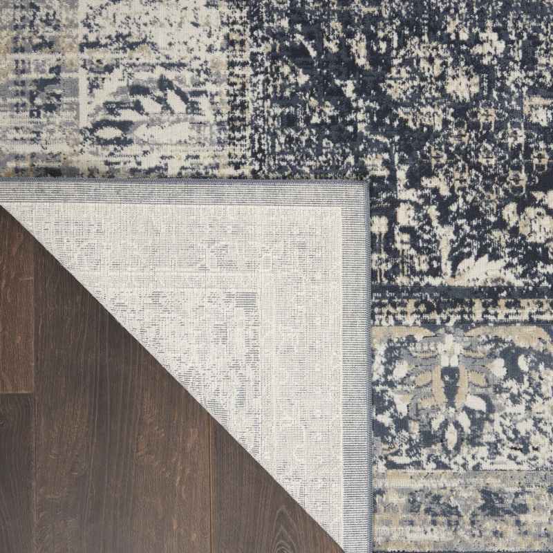 Malta Traditional Border Hallway Runner Rugs MAI12 by Kathy Ireland in Navy Ivory