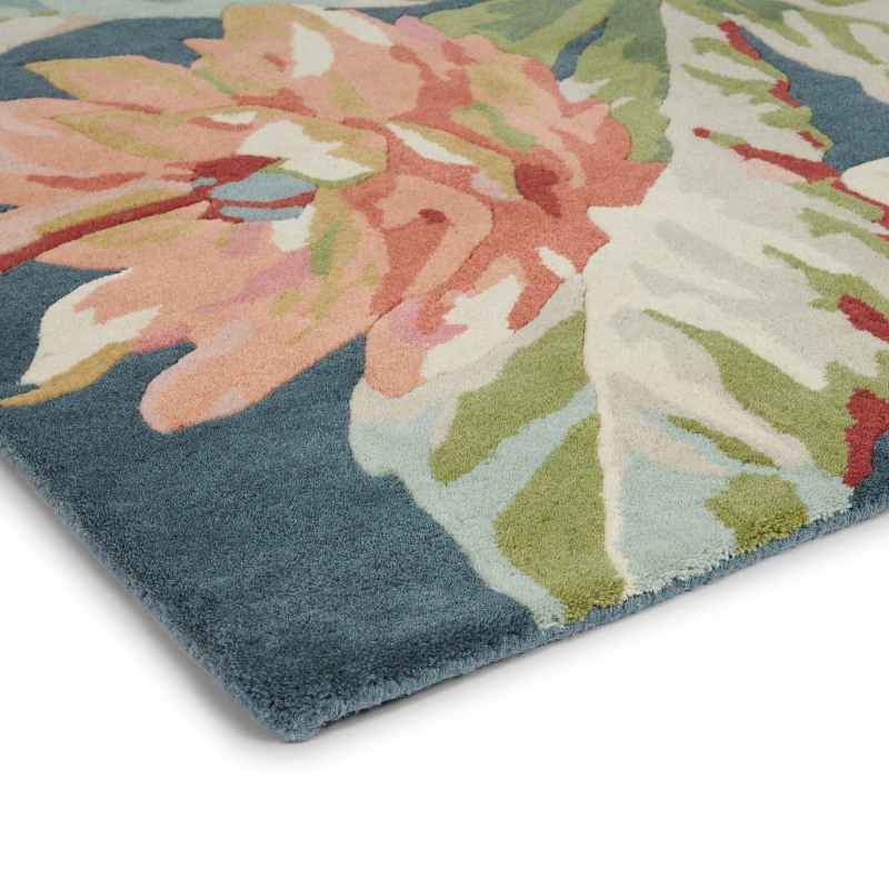 Dahlia and Rosehip Rugs 50608 in Teal by Sanderson