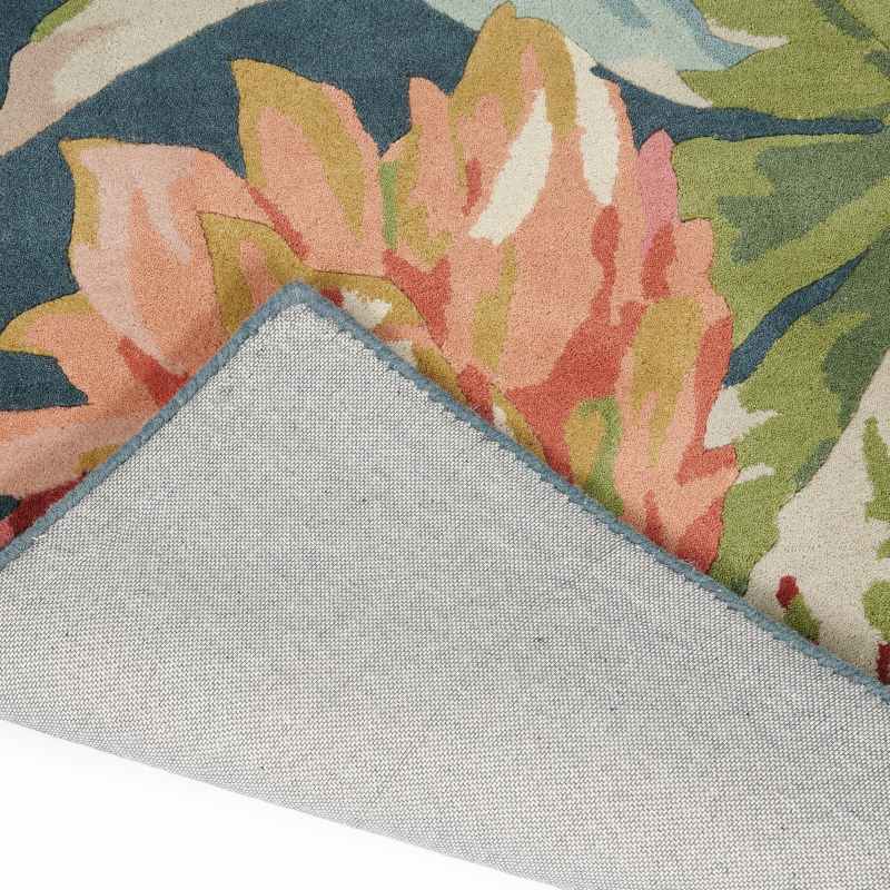 Dahlia and Rosehip Rugs 50608 in Teal by Sanderson