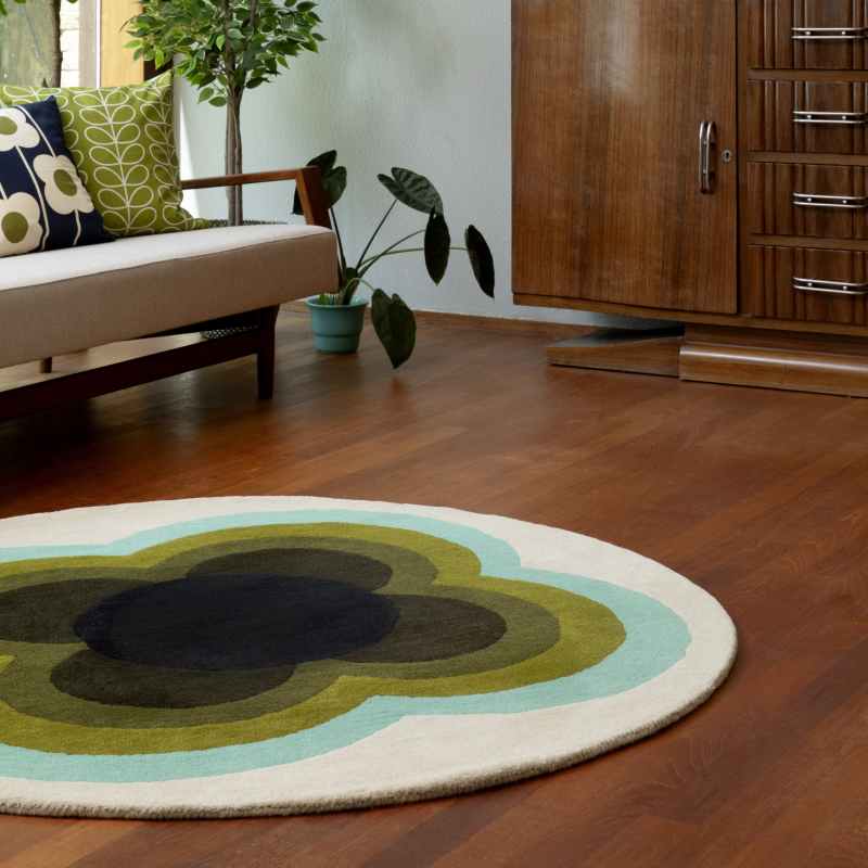 Sunflower Circle Rugs 60007 in Olive Green by Orla Kiely