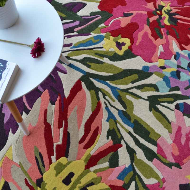 Floreale Rugs 44905 Modern Floral Bright Wool Rugs in Fuschia