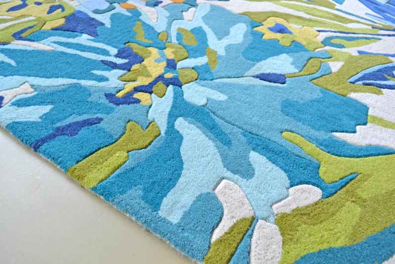 Floreale Rugs 44908 Modern Floral Bright Wool Rugs in Marine by Harlequin