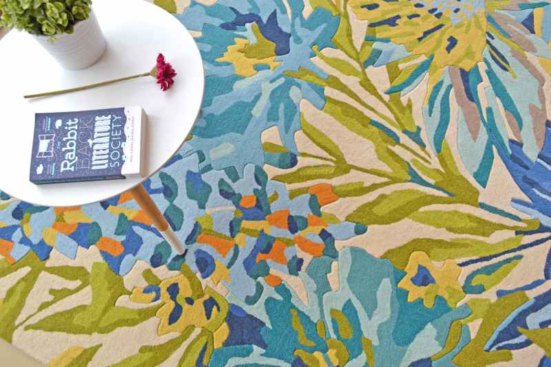 Floreale Rugs 44908 Modern Floral Bright Wool Rugs in Marine by Harlequin