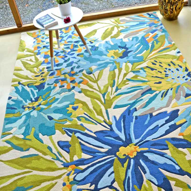 Floreale Rugs 44908 Modern Floral Bright Wool Rugs in Marine by Harlequin