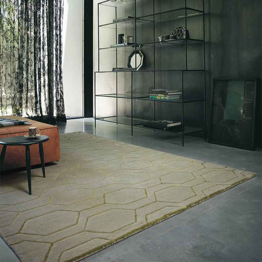 Arris Geometric Wool Rugs 37304 in Grey and Gold by Wedgwood