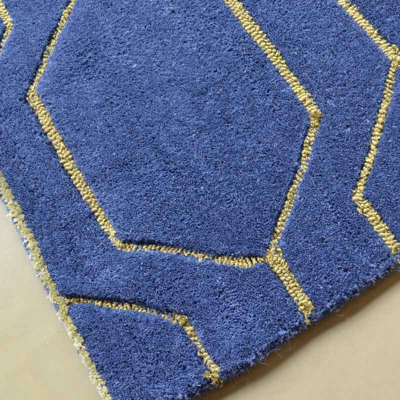 Arris Geometric Wool Rugs 37308 in Blue and Gold by Wedgwood