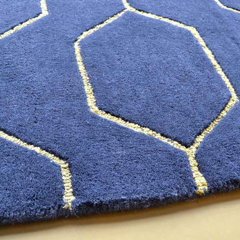 Arris Geometric Wool Rugs 37308 in Blue and Gold by Wedgwood