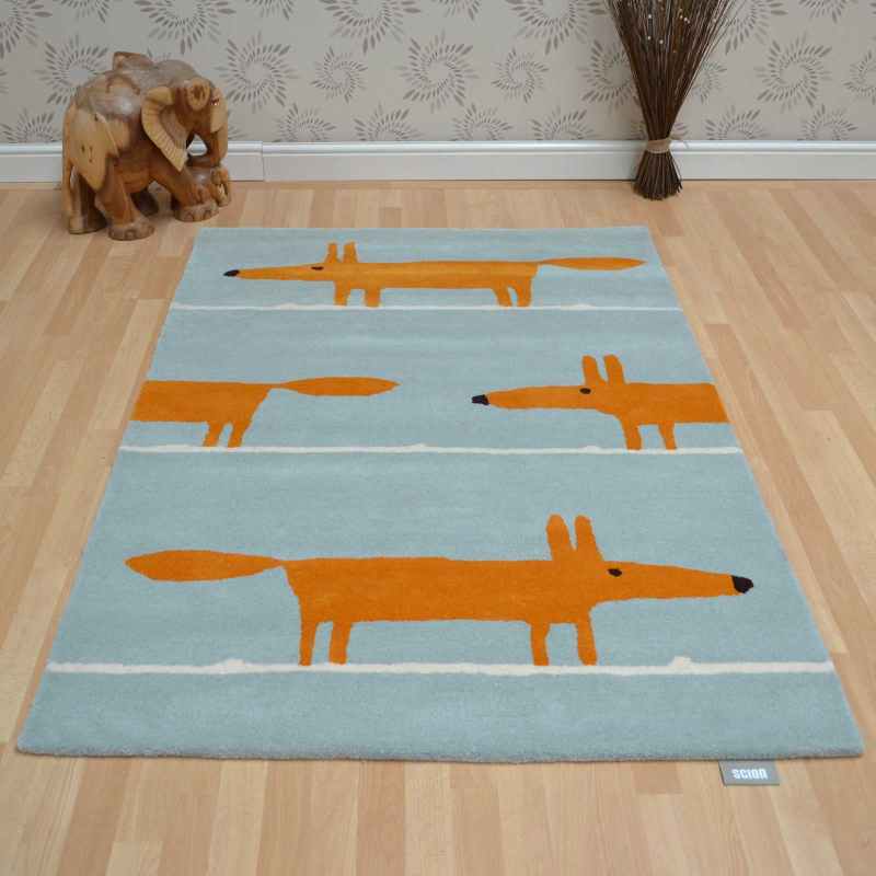 Scion Mr Fox Wool Rugs 25308 Aqua Blue