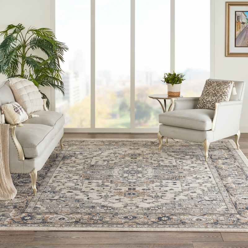 Quarry QUA05 Traditional Distressed Rugs by Nourison in Ivory Grey