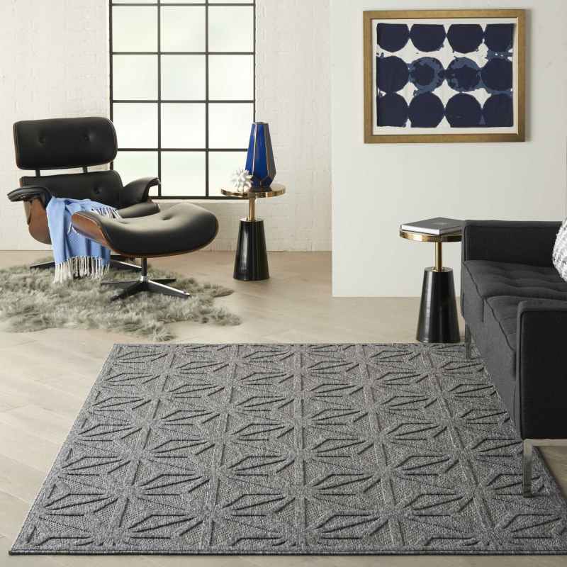 Cozumel CZM01 Indoor Outdoor Geometric Rugs in Dark Grey