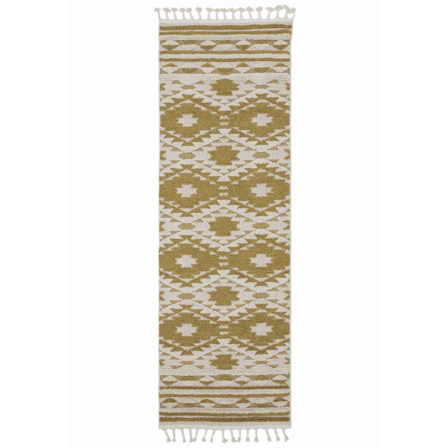 Taza Boho Scandi Hallway Runner Rugs in TA02 Ochre Yellow