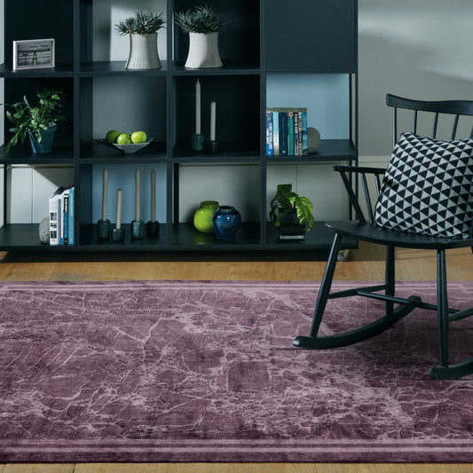 Zehraya Marble Border Rugs in ZE01 Purple