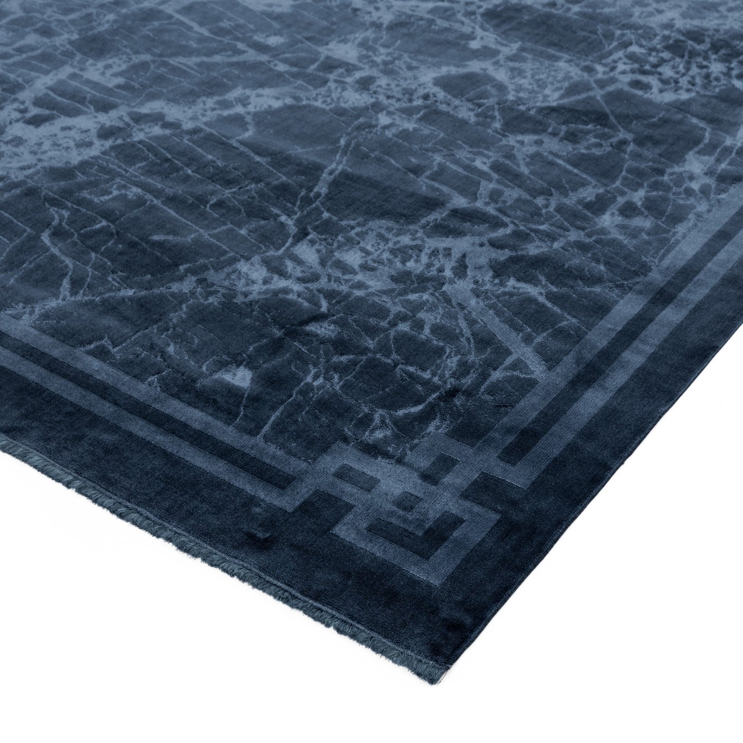 Zehraya Marble Border Rugs in ZE02 Ink Blue