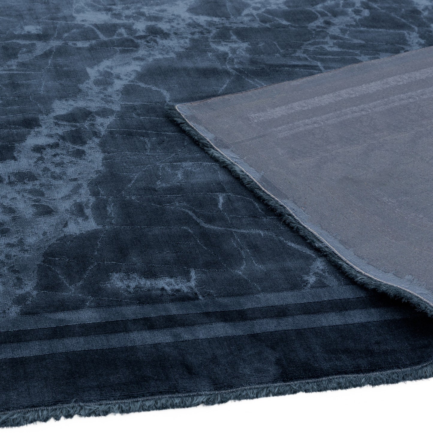 Zehraya Marble Border Rugs in ZE02 Ink Blue