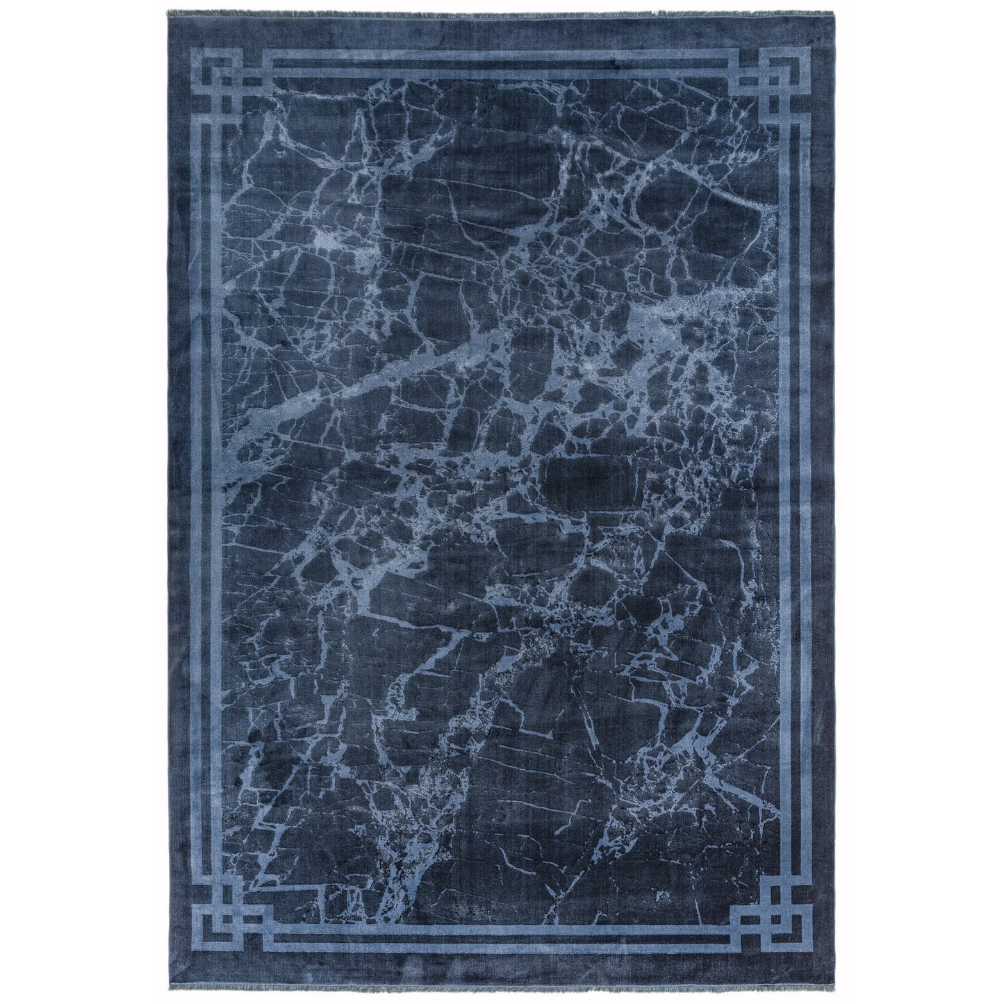 Zehraya Marble Border Rugs in ZE02 Ink Blue