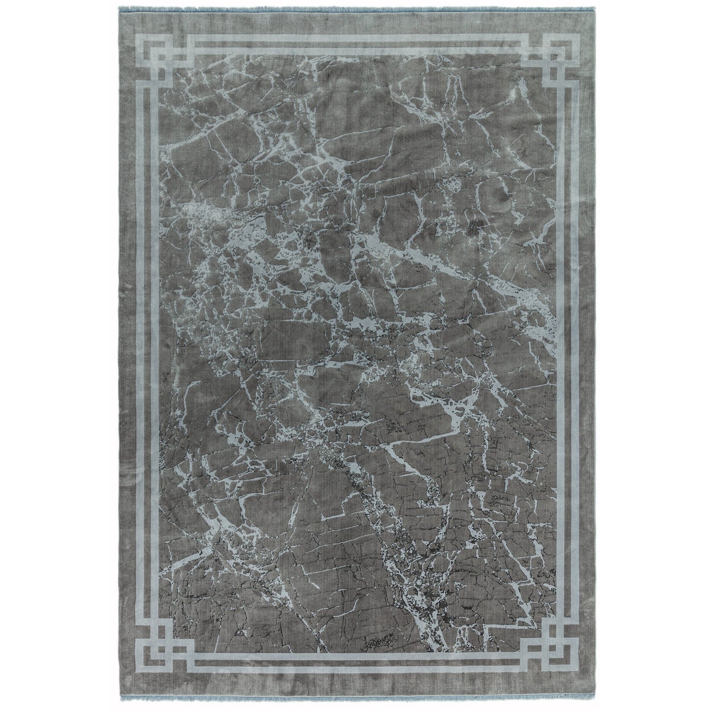 Zehraya Marble Border Rugs in ZE04 Silver Grey