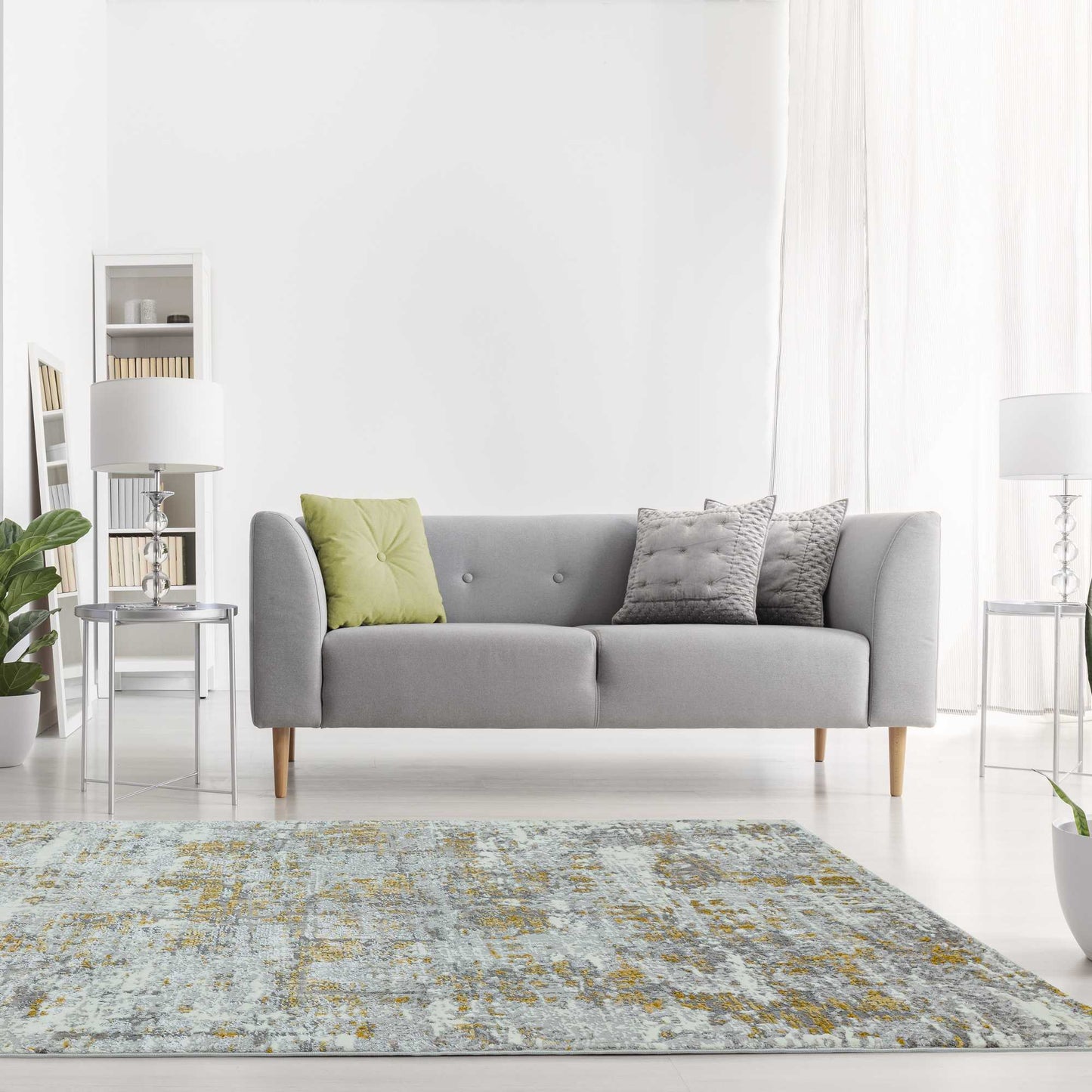 Orion Abstract Metallic Rugs in OR07 Yellow
