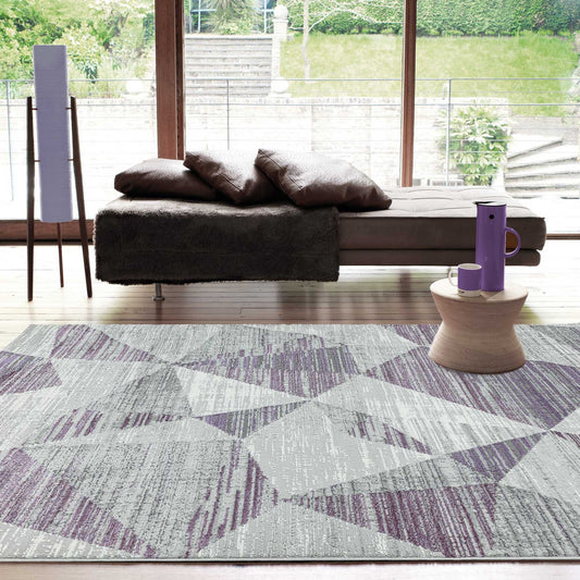 Orion Blocks Geometric Metallic Rugs in OR13 Heather Purple