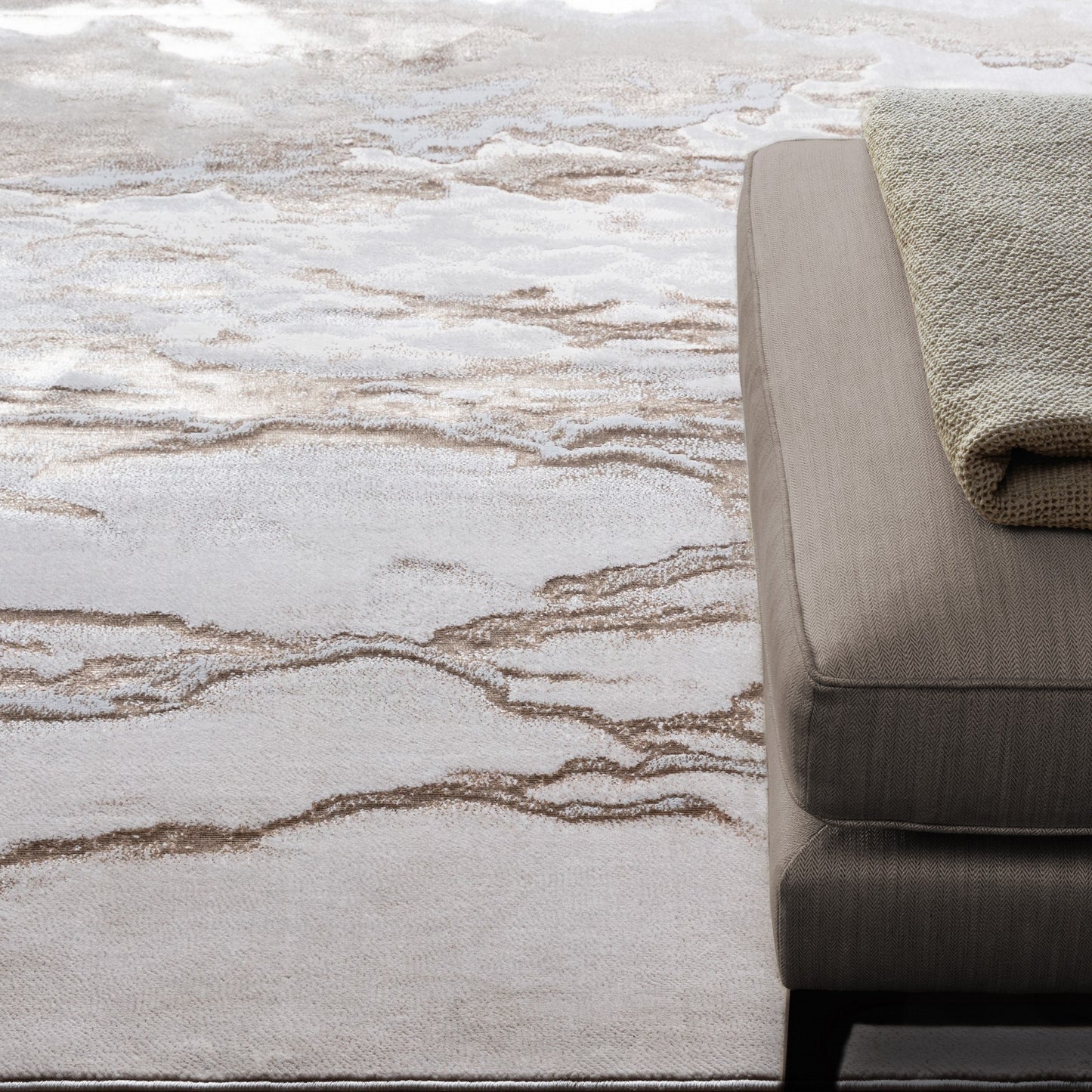 Aurora Linea AU17 Marble Rugs in Metallic Beige Bronze