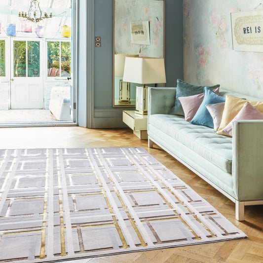 Aurora Elexus AU15 Geometric  Rugs in Metallic Gold Bronze and Grey