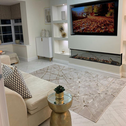 Aurora Mica AU13 Geometric Rugs in Metallic Beige Gold Bronze