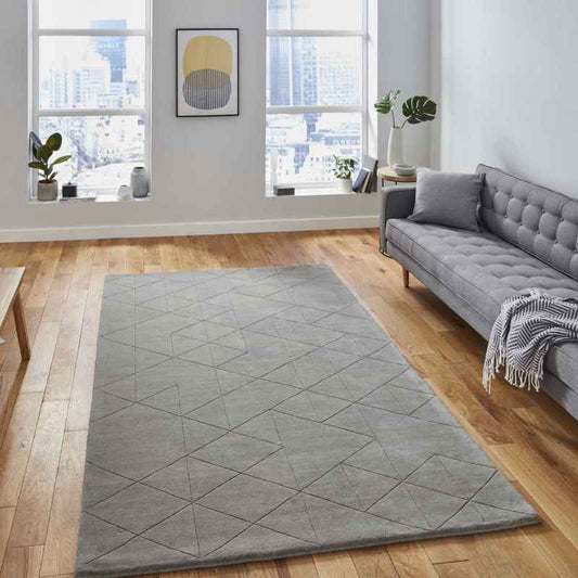 Kasbah KB2025 Geometric Wool Rugs in Grey