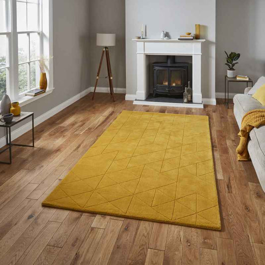 Kasbah KB2025 Geometric Wool Rugs in Ochre Yellow