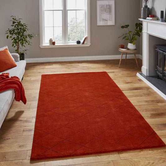 Kasbah KB2025 Geometric Wool Rugs in Terracotta Orange