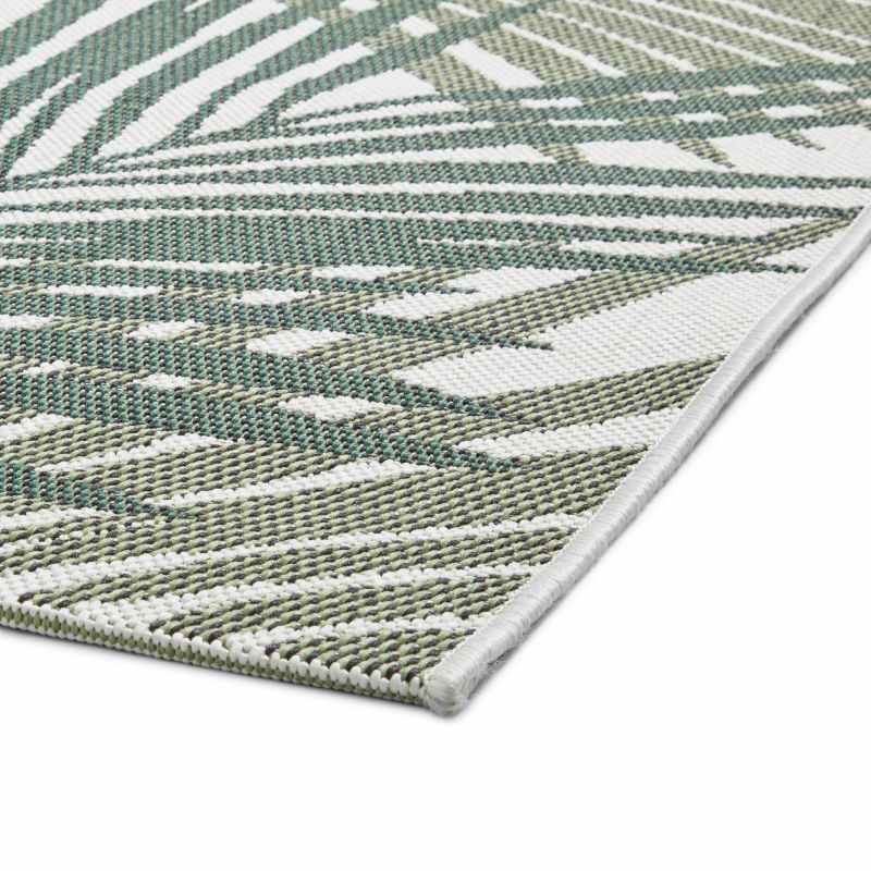 Miami 19433 Indoor Outdoor Botanical Leaf Rug in Green Light Beige