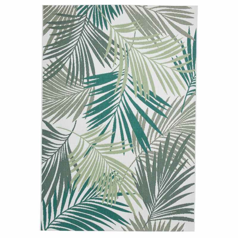 Miami 19433 Indoor Outdoor Botanical Leaf Rug in Green Light Beige